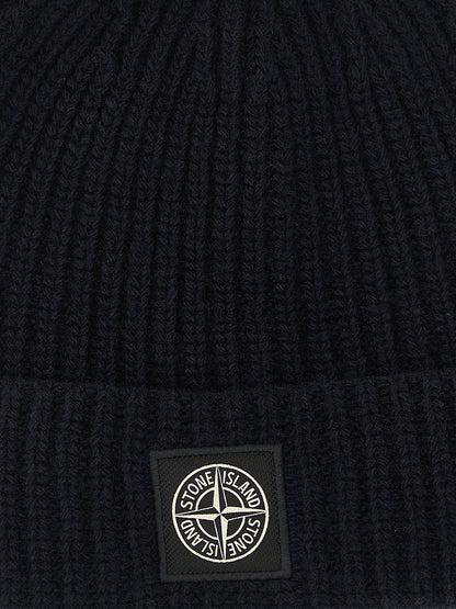 Stone Island Virgin Wool Beanie Hat - Navy Patterned