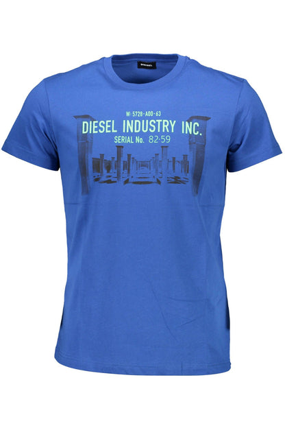 Activewear T-Shirt by Diesel for men in cotton blue features an contemporary design with breathable-design, a length, and a contemporary crew neckline.