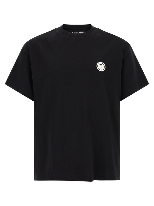 T-Shirt by Palm Angels for men in cotton black & multicolor showcases a fashionable silhouette, elegantly detailed with a fashionable and for a sophisticated, high-fashion look.