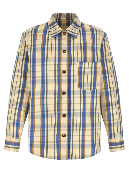 Overshirt by A.P.C. for men in cotton bicolour, beige, blue, brown, yellow & patterned features an architectural silhouette with a refined and elegant for a architectural look.