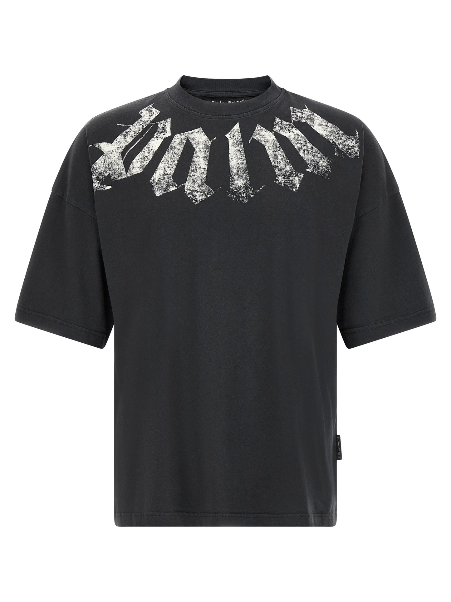 T-Shirt by Palm Angels for men in cotton black & print showcases a dramatic silhouette, elegantly detailed with a dramatic and for a truly dramatic finish.