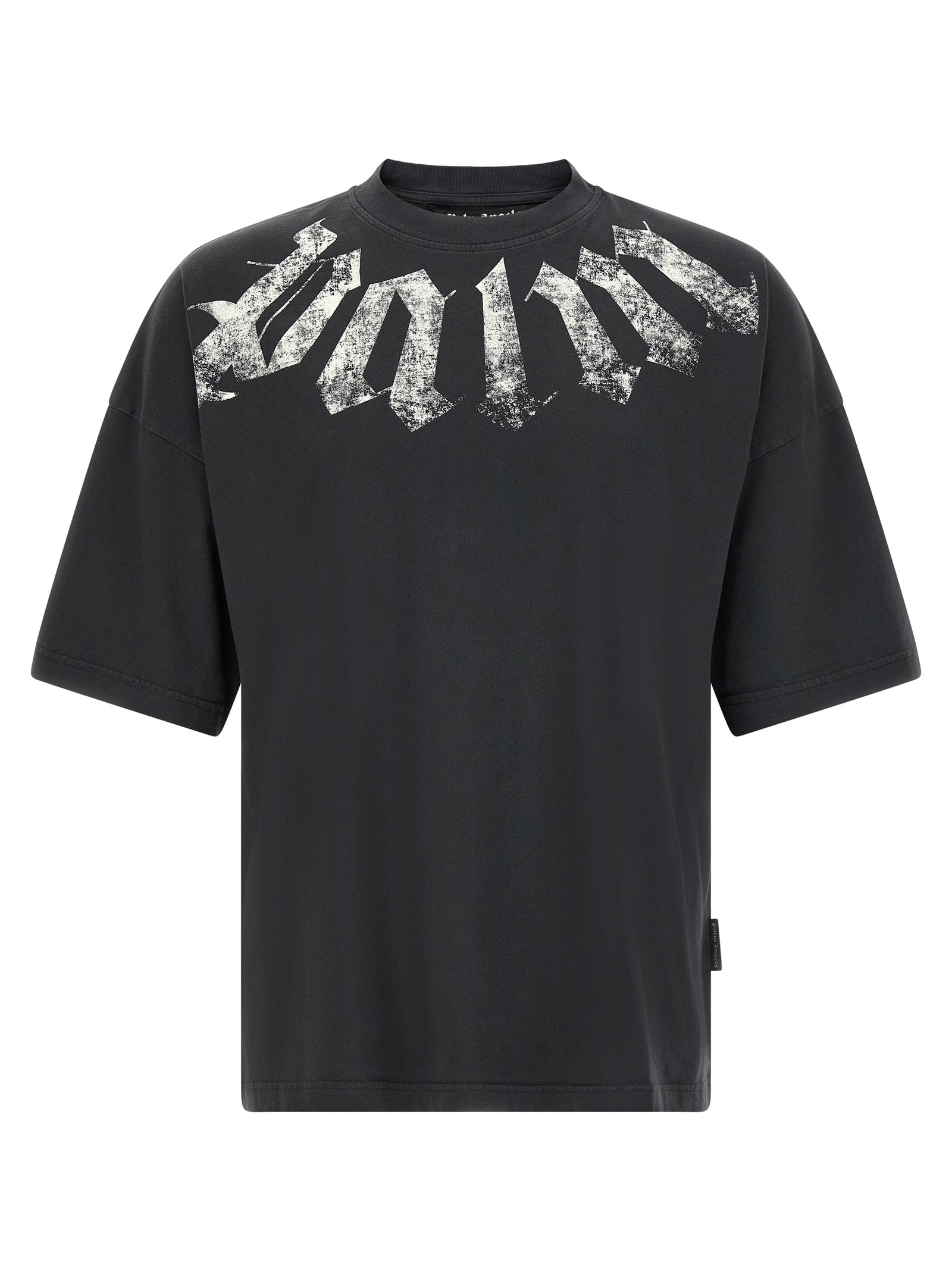 T-Shirt by Palm Angels for men in cotton black & print showcases a dramatic silhouette, elegantly detailed with a dramatic and for a truly dramatic finish.