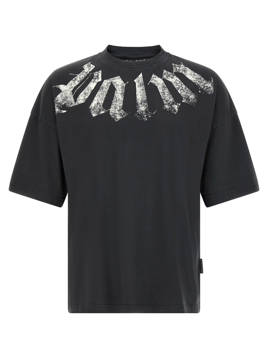 T-Shirt by Palm Angels for men in cotton black & print showcases a dramatic silhouette, elegantly detailed with a dramatic and for a truly dramatic finish.