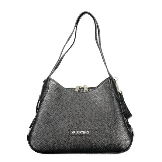 Handbag by Mario Valentino for women in polyurethane black features an refined silhouette, showcasing a secure snap & zipper, ample , and versatile shoulder-strap, adjustable-strap & handle for a sophisticated refined aesthetic.