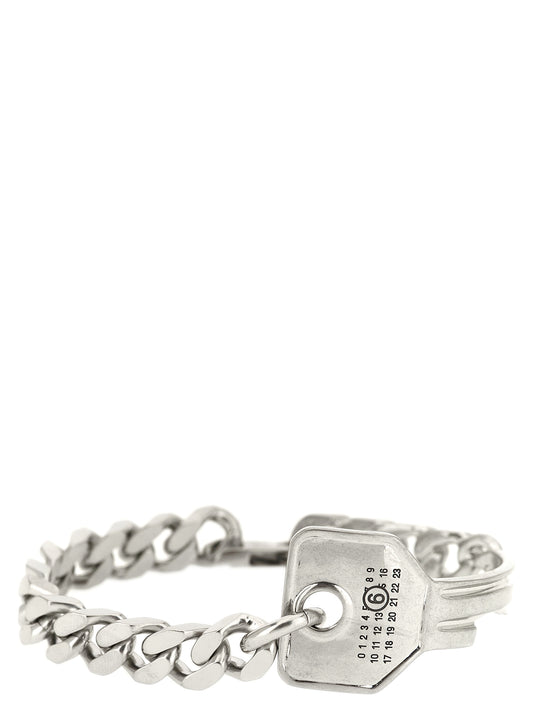This Bracelet by MM6 Maison Margiela for women in viscose polyester faux fur and silver showcases a exquisite silhouette, highlighting the intricate chain charm bracelet design from the Women's Chain Charm Silver Brass Mesh Bracelet collection for a exquisite aesthetic.