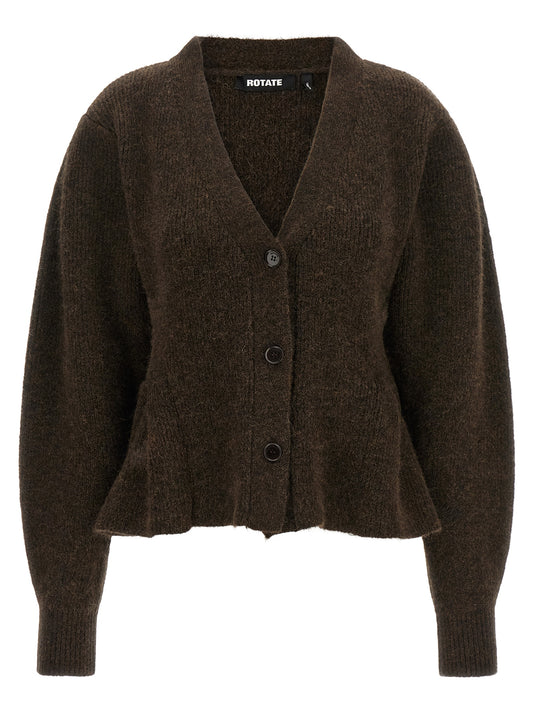 Cardigan by ROTATE BIRGER CHRISTENSEN for women in polyamide & alpaca wool brown presents a textural silhouette, artfully finished with a textural v-neck neckline and for a sophisticated, textural look.