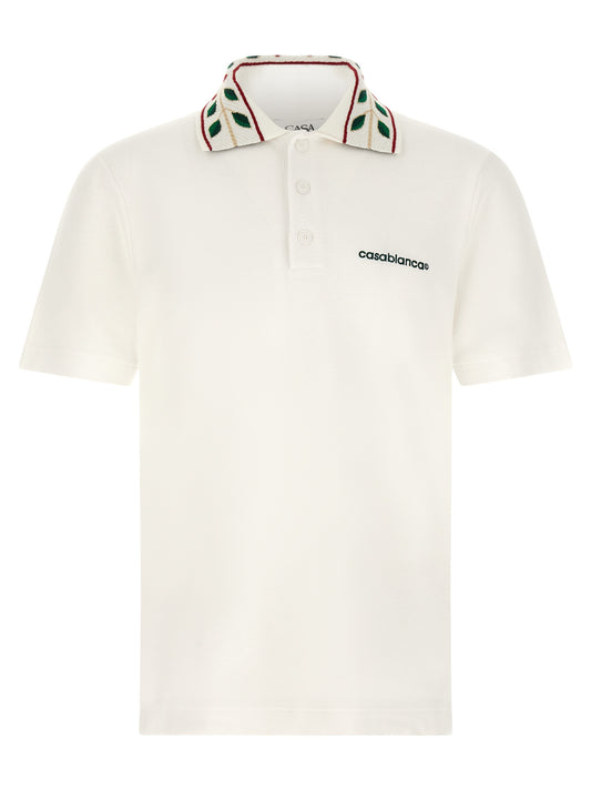 Polo Shirt by Casablanca for men in organic cotton white & patterned presents a crisp silhouette, artfully detailed with a crisp and crisp .