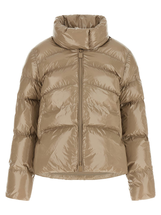 Puffer Jacket by PINKO for women in polyamide beige & signature features an contemporary silhouette, showcasing a sophisticated high-neck neckline and contemporary insulated for a truly refined look.