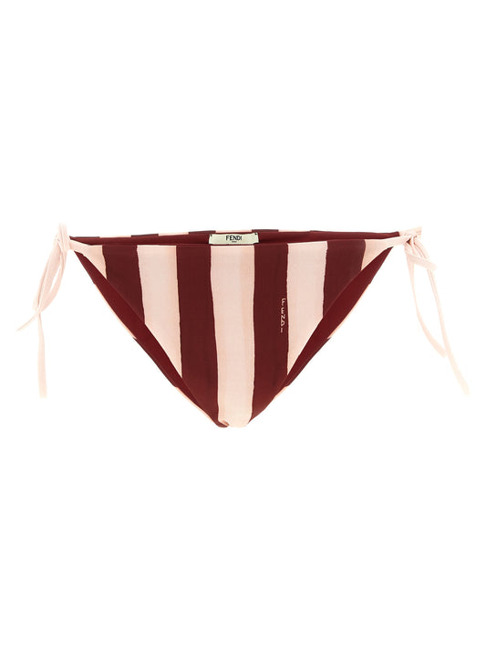 Bikini by Fendi for women in stretch polyester bordeaux, burgundy, pink & striped features an dramatic silhouette, artfully capturing the essence of the dramatic Waves Women's Stretch Polyester Bikini design with a sophisticated dramatic cut.