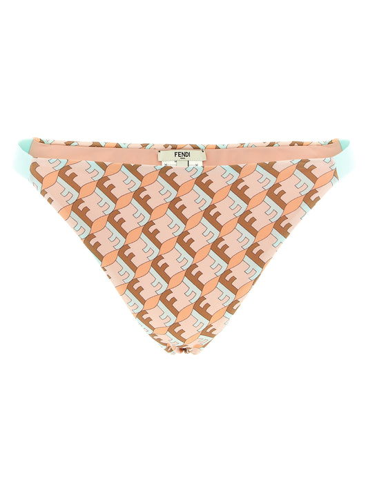 Bikini by Fendi for women in stretch polyamide blue, brown, multicolor, pink & patterned features an dramatic silhouette, artfully capturing the essence of the dramatic Waves Women's Stretch Polyamide Bikini design with a sophisticated dramatic cut.