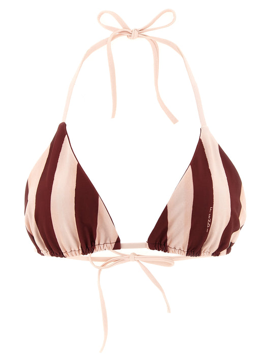 Swimwear Top by Fendi for women in stretch polyester bordeaux, burgundy, pink, patterned & striped features a beach chic silhouette, beautifully showcasing the signature design of the Women's Stretch Polyester Swimwear Top.
