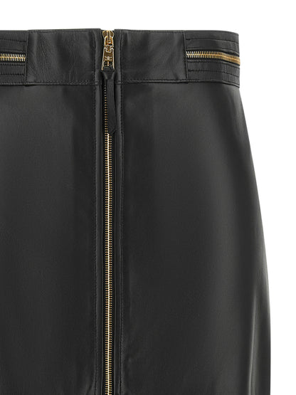 Elisabetta Franchi Black Lambskin Midi Skirt