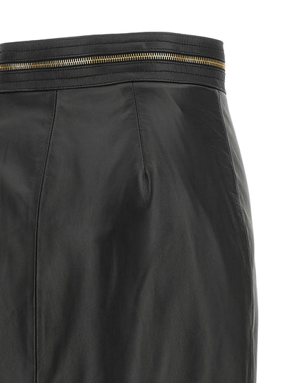 Elisabetta Franchi Black Lambskin Midi Skirt