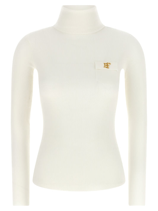 Cardigan by Elisabetta Franchi for women in lyocell polyamide & silk gold, white & patterned features a dramatic silhouette, showcasing a sophisticated turtle high-neck neckline and dramatic detail for a timeless, premium look.