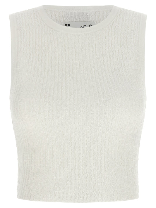 T-Shirt by Elisabetta Franchi for women in polyamide polyester viscose white features a plush silhouette, showcasing a sophisticated crew neckline and sleeveless for a truly plush finish.
