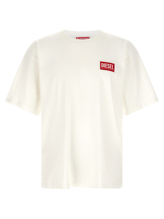 Activewear T-Shirt by Diesel for men in organic cotton cream, red, white & jacquard presents a kinetic silhouette, showcasing the kinetic and alongside functional for a premium, athletic look.
