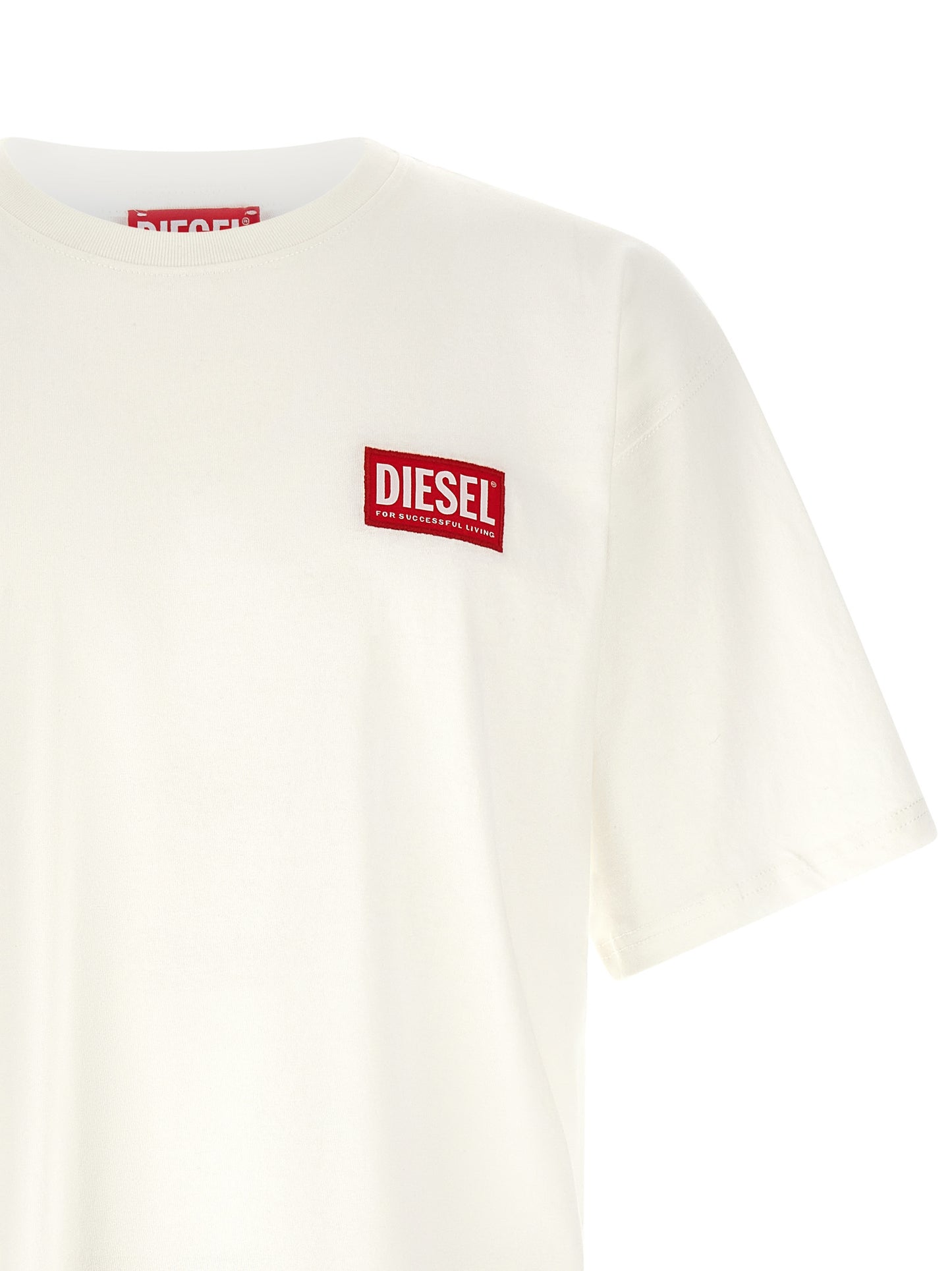 Activewear T-Shirt by Diesel for men in organic cotton cream, red, white & jacquard features a versatile silhouette, showcasing a versatile and detailed with high-performance for a premium look.