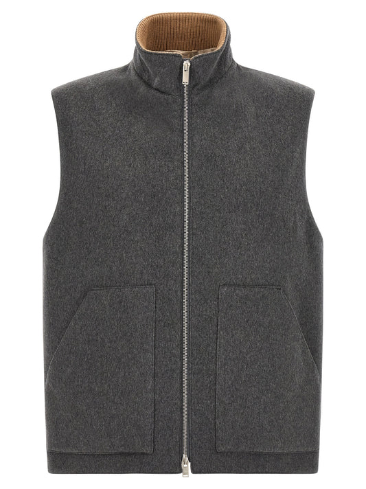 Vest by Lardini for men in cashmere virgin wool gray features an on trend silhouette, showcasing a sophisticated high-neck neckline and premium pockets for a truly on trend finish.