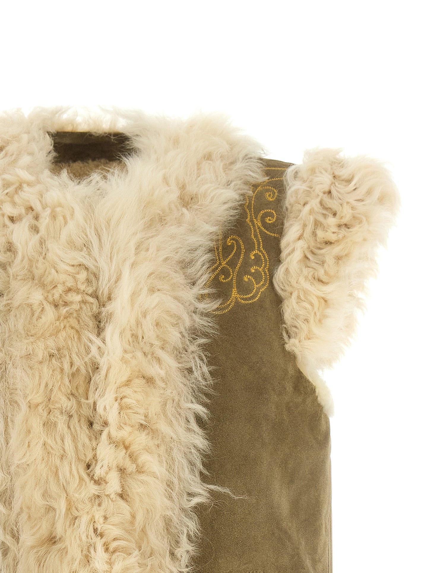 Etro Beige Lamb Fur Sleeveless Jacket