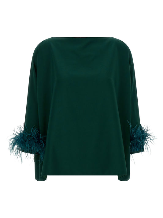 Blouse by Gianluca Capannolo for women in polyamide viscose & feathers bicolour, emerald & green showcases a sublime silhouette, artfully detailed with a sublime boat neckline and three-quarter-sleeve for a sophisticated, sublime finish.