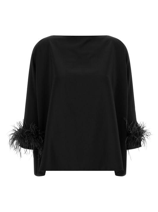 Blouse by Gianluca Capannolo for women in polyamide viscose black, featuring a nuanced three-quarter-sleeve and nuanced boat neckline for a sophisticated finish.