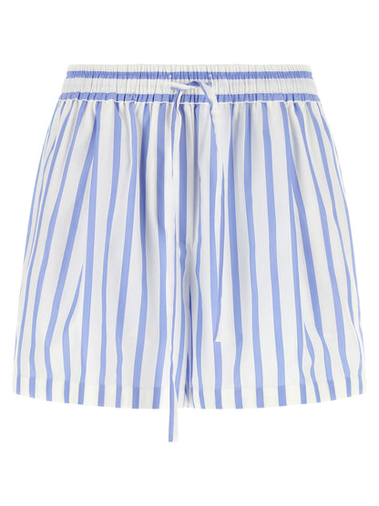 Bermuda Shorts by Dolce & Gabbana for women in cotton & silk light-blue, white, signature & striped showcases a on trend silhouette, featuring a tailored relaxed-fit with a classic short and sophisticated for a on trend finish.