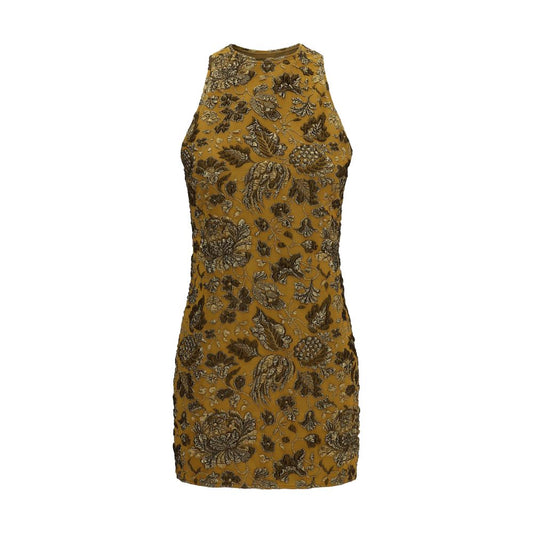 Dress by Saint Laurent for women in polyamide polyester & cupro brown, patterned & floral features an magnificent silhouette, artfully detailed with a magnificent round neckline and sleeveless that flows into an magnificent short mini.