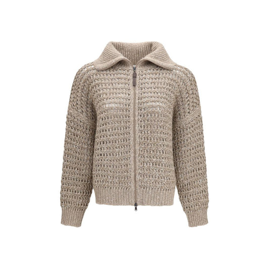 Cardigan by Brunello Cucinelli for women in cashmere gray features a nuanced silhouette with a refined and nuanced detailing for a sophisticated look.