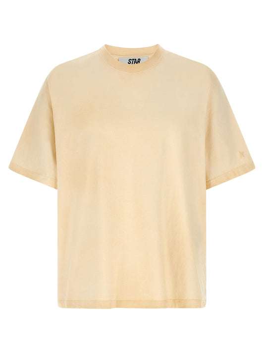 T-Shirt by Golden Goose for men in cotton beige & print features an edgy silhouette, meticulously detailed with a sophisticated short-sleeve and crew neckline for a truly edgy finish.