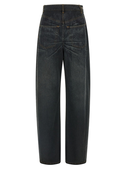 Jeans by MM6 Maison Margiela for women in denim cotton blue, dark-gray, orange, white & signature features a refined silhouette with a refined flared & wide, defined by a and a refined long for a refined finish.
