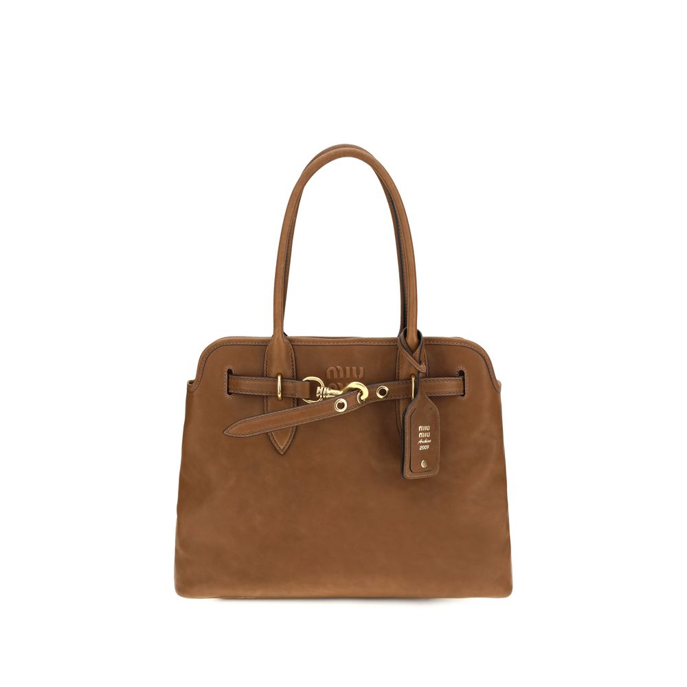 Miu Miu Bos Taurus Calf Leather Shoulder Shopper Bag - Brown