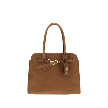 Miu Miu Bos Taurus Calf Leather Shoulder Shopper Bag - Brown