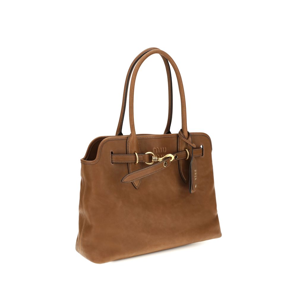Miu Miu Bos Taurus Calf Leather Shoulder Shopper Bag - Brown