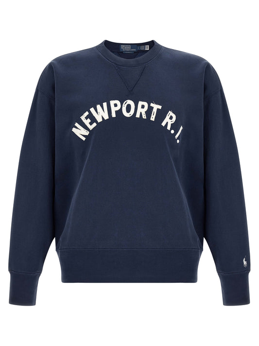 Sweatshirt by Polo Ralph Lauren for men in cotton polyester navy & signature showcases a slouchy chic silhouette, artfully detailed with a slouchy chic crew neckline and for a slouchy chic finish.