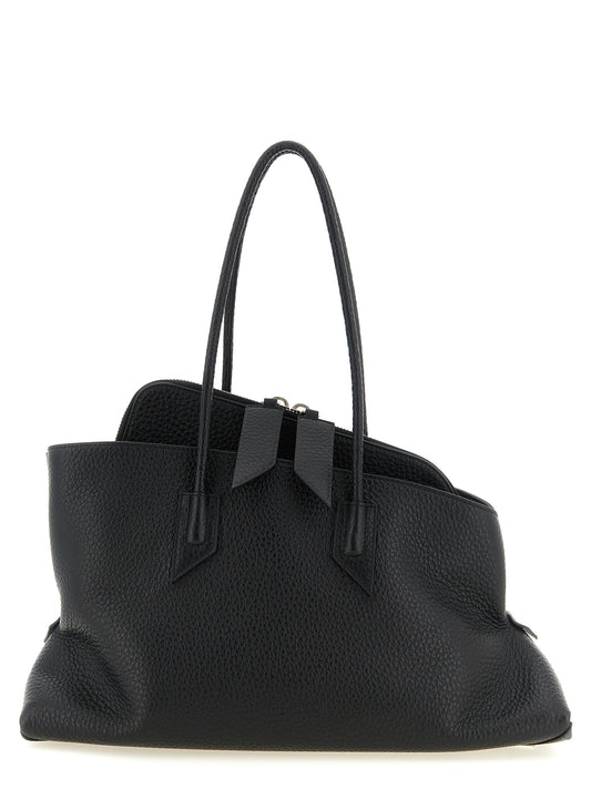 Medium Shoulder Bag by The Attico for women in bos taurus leather black & silver showcases a enviable silhouette, artfully detailed with a secure zipper, organized , and versatile shoulder-strap & handle for a enviable look.