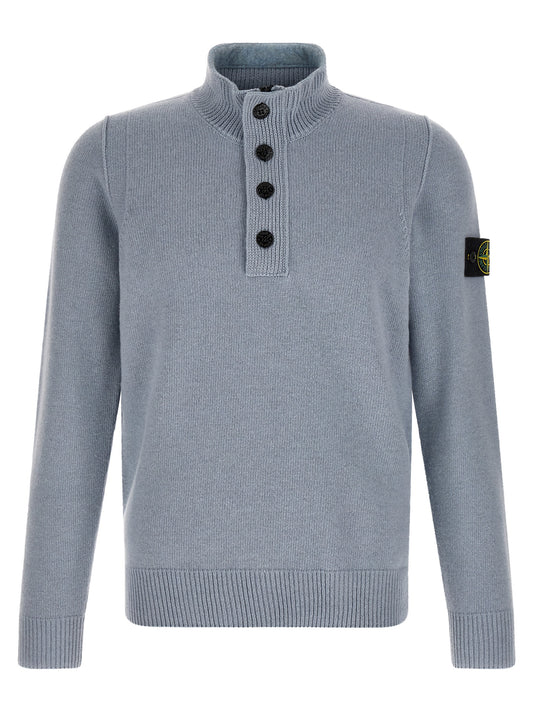 Cardigan by Stone Island for men in polyamide & virgin wool light-blue features a dramatic silhouette, showcasing a sophisticated and dramatic detail for a timeless, premium look.