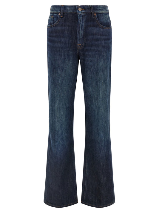 Jeans by 7 For All Mankind for women in stretch denim cotton dark-blue & red presents a tailored silhouette, showcasing a tailored flared and long cut with a refined for a truly tailored aesthetic.