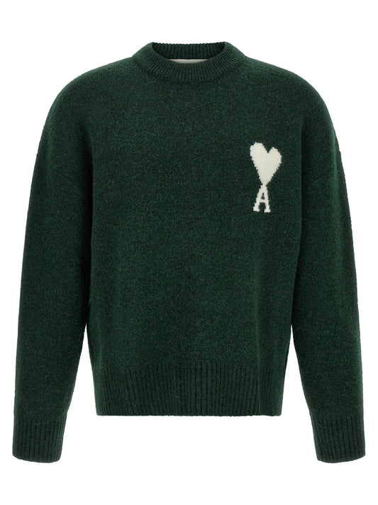 Cardigan by Ami Paris for men in polyamide leather & alpaca wool bicolour & green features a dramatic silhouette, showcasing a sophisticated and dramatic detail for a timeless, premium look.