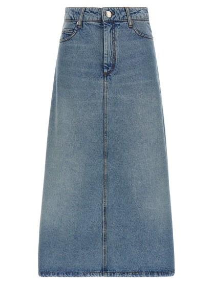 Ami Paris Blue Cotton Midi Skirt