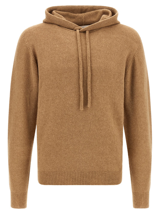 Hooded Cardigan by Roberto Collina for men in polyamide wool beige & camel features an impeccable silhouette, showcasing a sophisticated hooded neckline and detail for a truly impeccable finish.