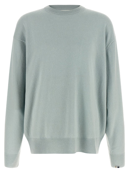 Cardigan by Extreme Cashmere for men in cashmere light-blue & striped features a nuanced silhouette with a refined crew neckline and nuanced detailing for a sophisticated look.