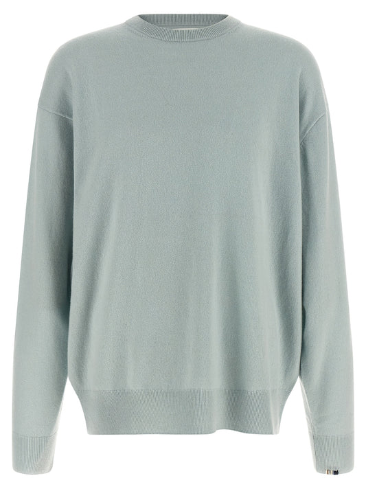 Cardigan by Extreme Cashmere for men in cashmere light-blue & striped features a nuanced silhouette with a refined crew neckline and nuanced detailing for a sophisticated look.