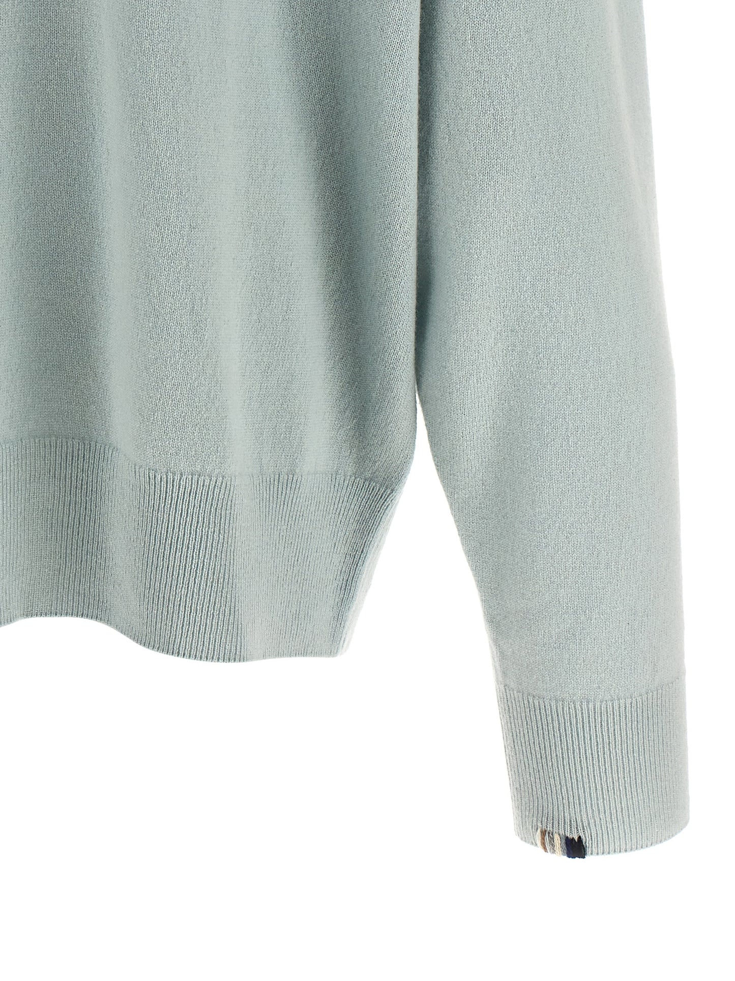 Cardigan by Extreme Cashmere for men in cashmere light-blue & striped showcases a captivating silhouette, artfully detailed with a captivating and crew neckline for a truly sophisticated captivating look.