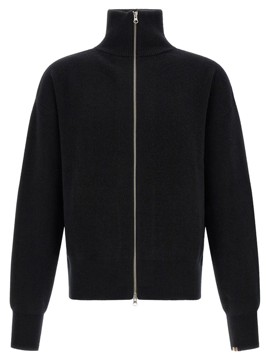 Cardigan by Extreme Cashmere for men in cashmere black, silver & striped showcases a luxurious silhouette, meticulously detailed with a sophisticated high-neck neckline and for a refined finish.