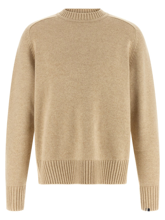 Cardigan by Extreme Cashmere for men in cashmere beige, signature & striped features a dramatic silhouette, showcasing a sophisticated and dramatic detail for a timeless, premium look.