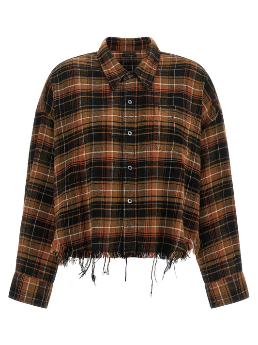 Blouse by R13 for women in cotton flannel black, brown, patterned, tartan & signature showcases a sublime silhouette, artfully detailed with a sublime and for a sophisticated, sublime finish.