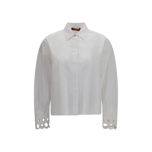 Dress Shirt by Max Mara for women in cotton white showcases a sublime silhouette, artfully detailed with a sublime shirt-collar neckline and long-sleeve for a sophisticated, sublime finish.