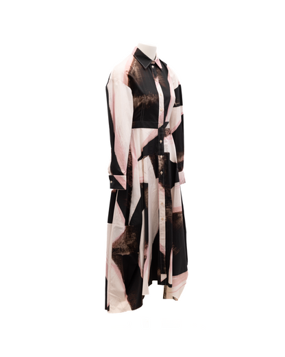 Alexander McQueen Women's Long-Sleeve Cotton Midi Dress - Gray Pink Patterned Print