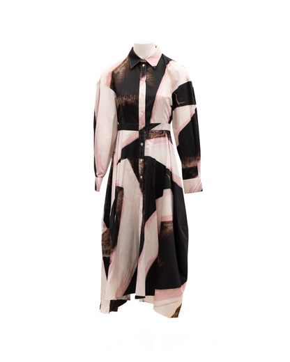 Alexander McQueen Women's Long-Sleeve Cotton Midi Dress - Gray Pink Patterned Print