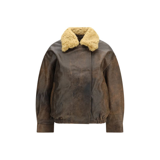 Bomber Jacket by R13 for women in leather & fur brown presents a effortlessly chic silhouette, showcasing a sophisticated and premium pockets for a truly effortlessly chic finish.